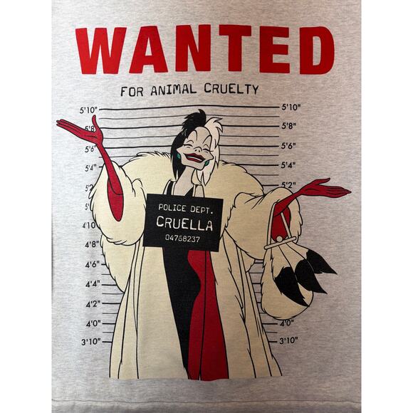 Disney Cruella Villian Sweatshirt 3/4 Sleeves Size Medium Heather Grey - Picture 2 of 7